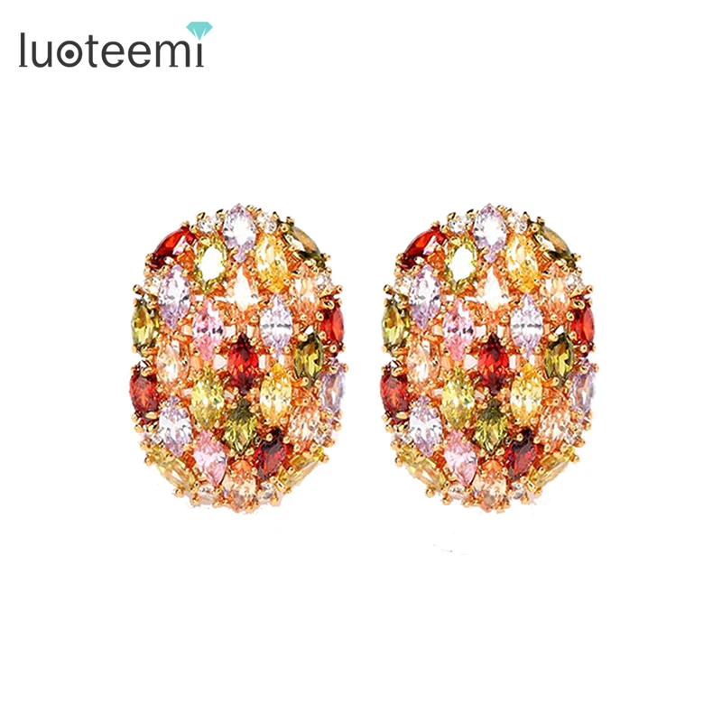 LUOTEEMI Jewelry New Multi color Marquise cut AAA Cubic Zirconia Mirco Paved Egg Shape Women Fashion