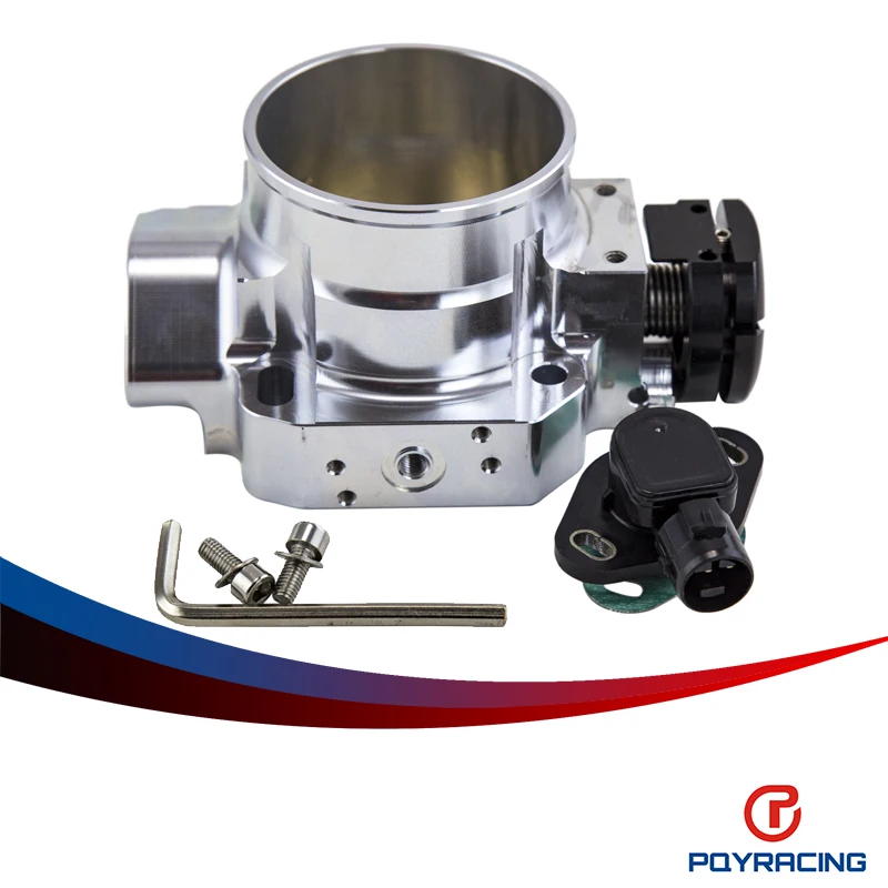 PQY RACING SILVER 70MM THROTTLE BODY +TPS THROTTLE BODY POSITION SENSOR For 90 01 ACURA INTEGRA