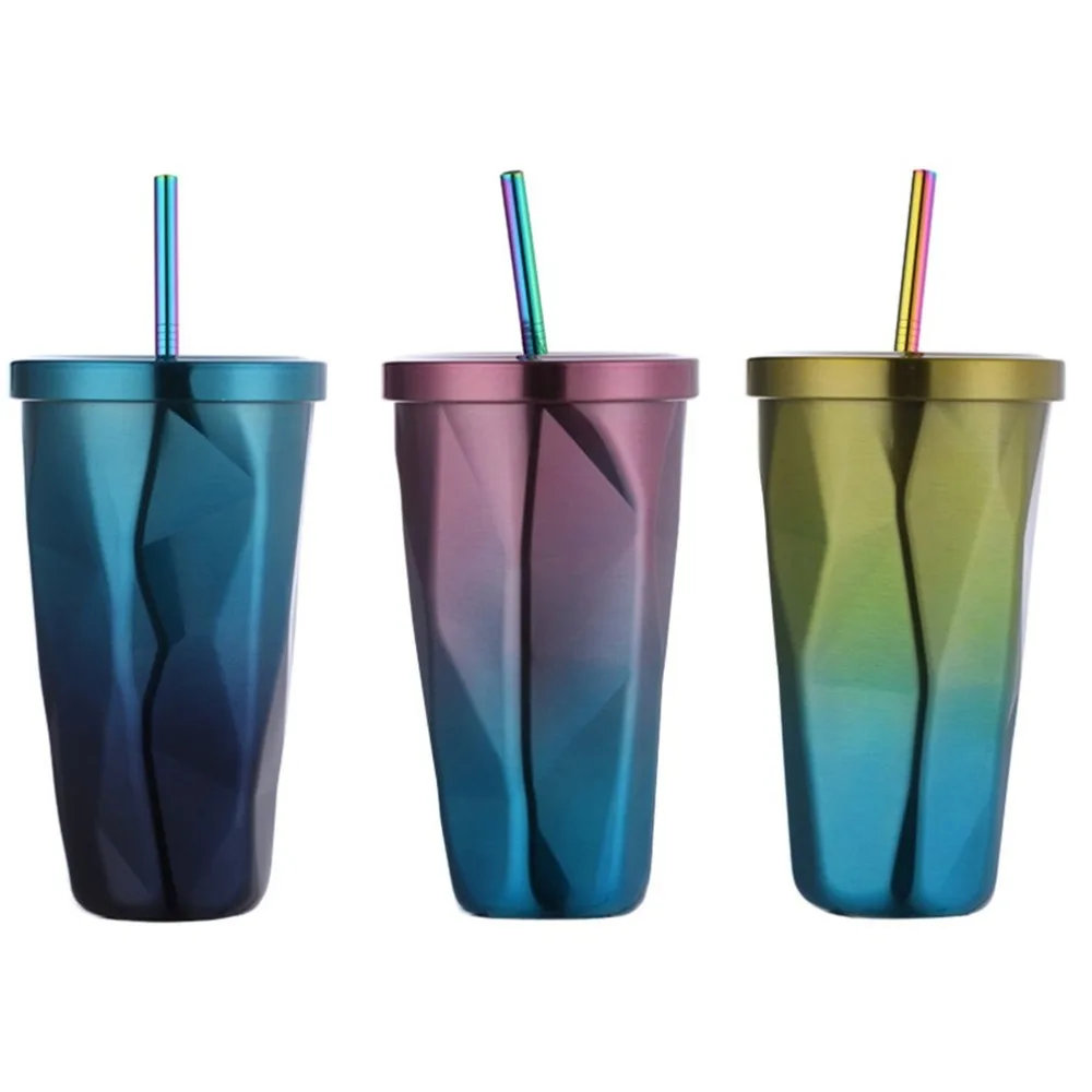 

Stainless steel cup spherical water cups drink cup with straw Sphere Pattern Mug creative gift Dropshipping