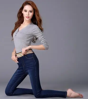 Новый европейских, американских, большие размеры Женская одежда плотно талии, осенние и зимние джинсы
