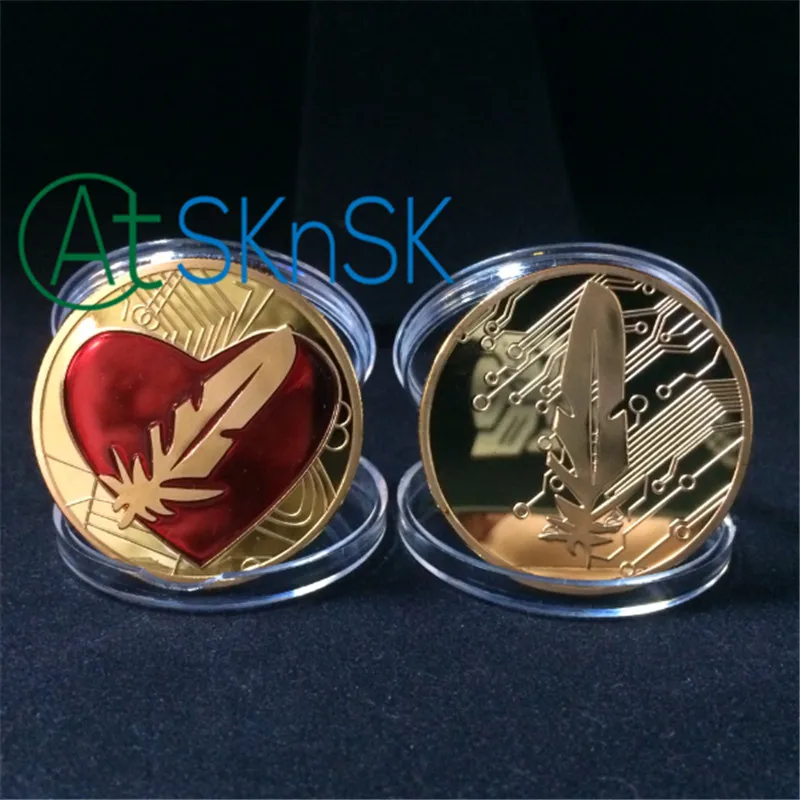 

1PC's Valentines Love Token Coin Red Heart Feather 1 oz. Commemorative Gold Plated Art Bit Coin For Mother Lover Birthday Gifts