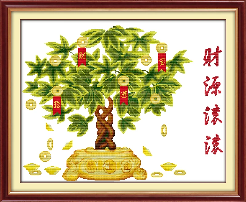 

Money tree (treasure bowl) cross stitch kit 14ct 11ct print canvas stitching embroidery DIY handmade needlework