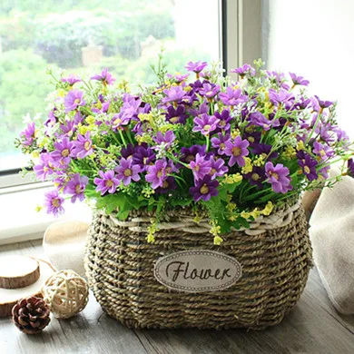 Floace высокое качество ротанговая корзина-ваза+ Цветы Роза искусственный цветок набор шелковые цветы для дома украшение подарок на день рождения - Цвет: B purple