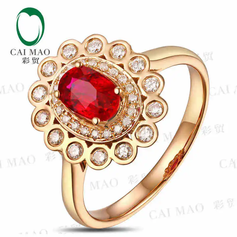 

CaiMao 0.71 ct Natural ruby 18KT/750 Rose Gold 0.30 ct Full Cut Diamond Engagement Ring Jewelry Gemstone
