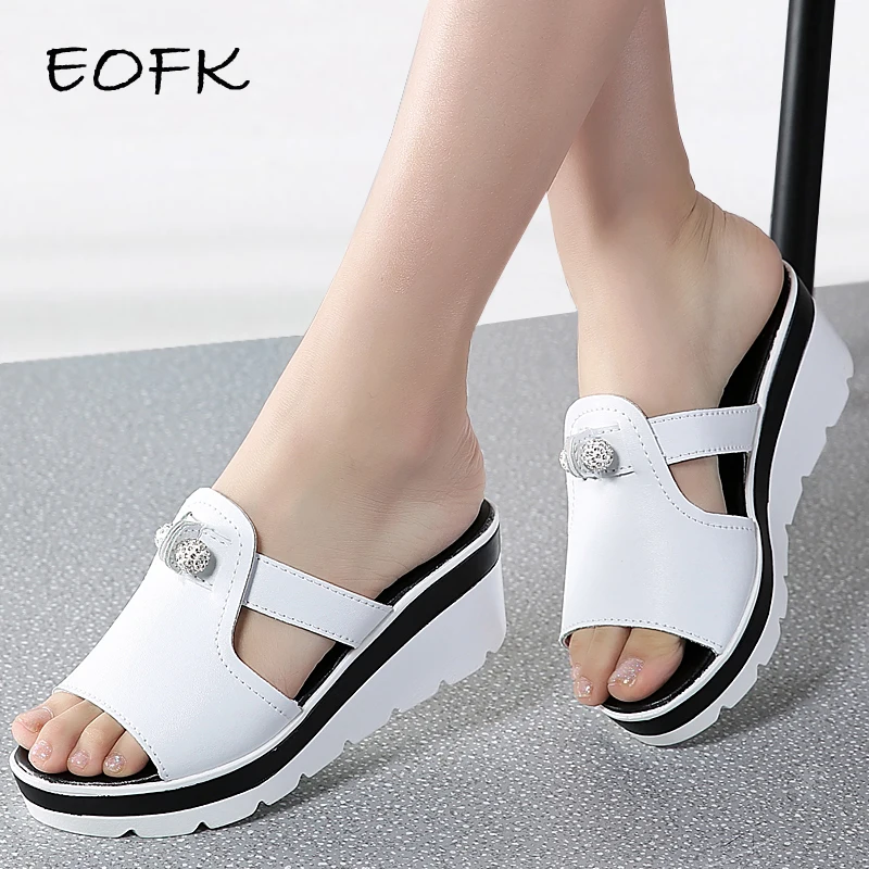 EOFK/лето 2019 женские босоножки на платформе кожаные шлепанцы танкетке zapatos de mujer |
