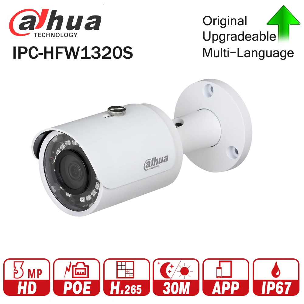 DaHua IPC-HFW1320S 3MP Mini Bullet IP Camera Night Vision 30M IR Infrared CCTV Camera POE IP67 Weatherproof WDR Security Camera