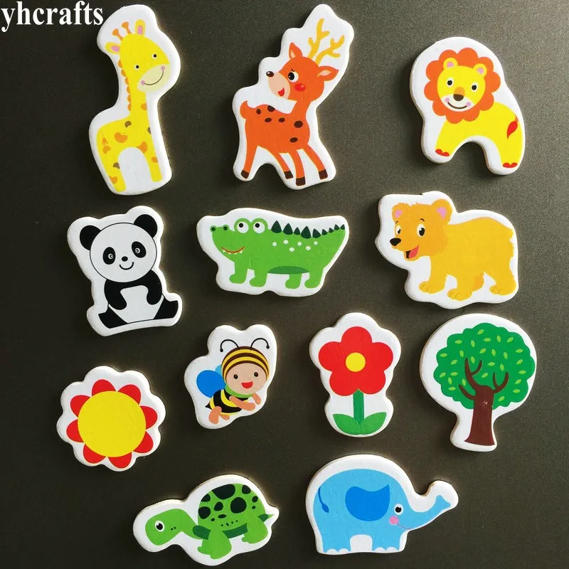 12PCS/LOT. Giraffe Sika deer crocodile Panda Turtle animals flowers soft magnet White blackboard magnet Kindergarten crafts