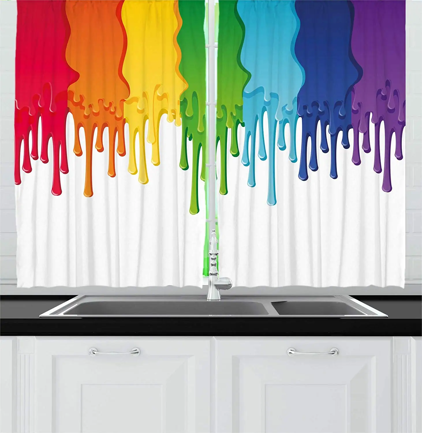 

Abstract Curtains Rainbow Colored Paint with Leaking Splattered Drops Creative Artsy Graphic Design Window Drapes for Bedroom