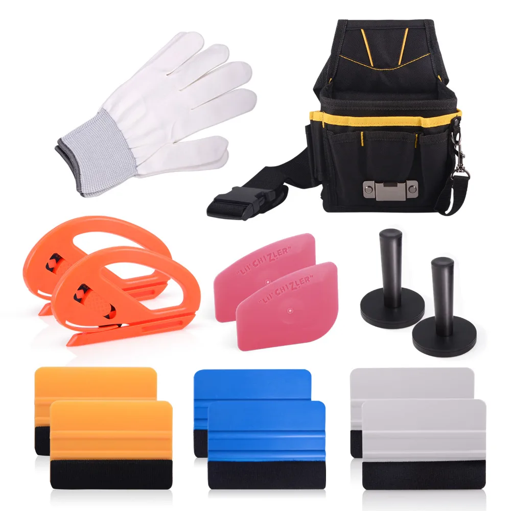 

EHDIS Car Window Tint Tools Kit Tool Bag with Belt Gold Squeegee Magnet Holder Vinyl Cutter Carbon Film Car Wrapping Tool Set