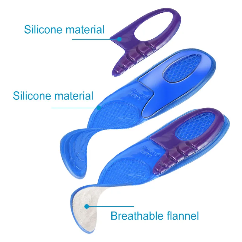 Elino синий гель спортивные стельки для мужчин женщин подошвенный Fasciitis серый фланель обуви колодки соты амортизация массаж подошвы