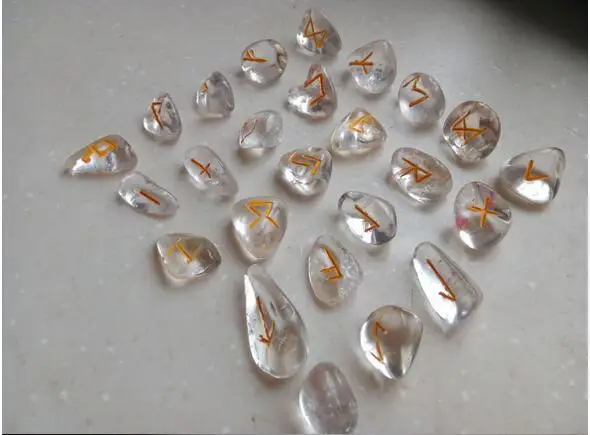 Природный Горный кварц Crystal STONE Старший ФУТАРК Набор рун Wicca девичьи руны|runes set|runes