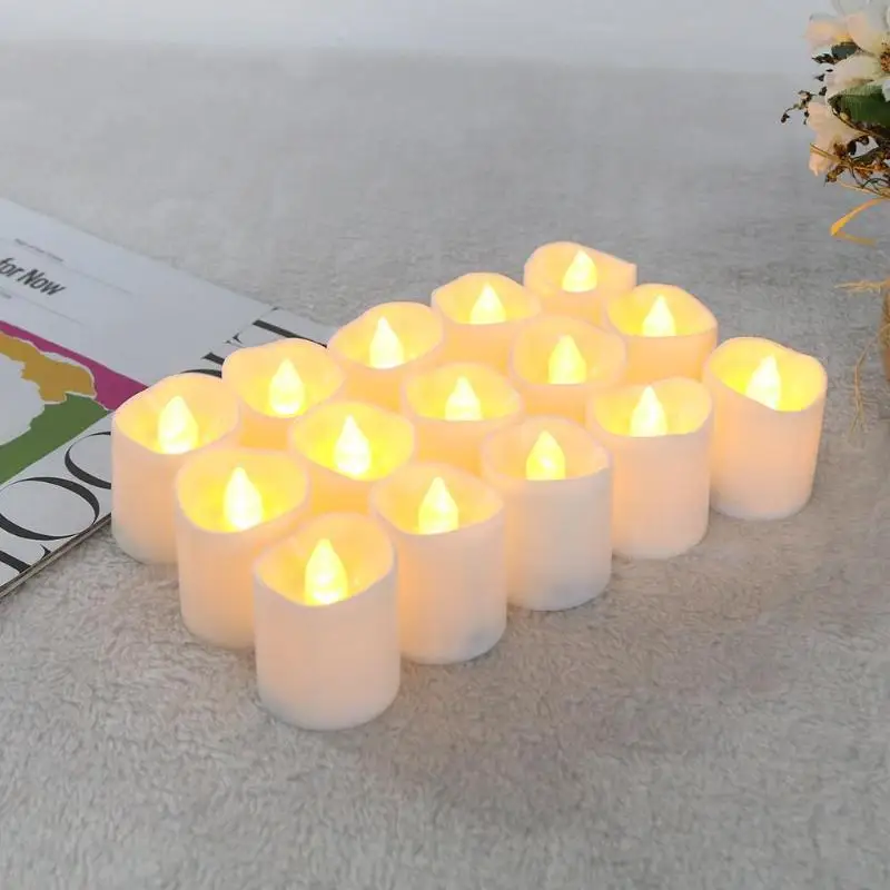 

12pcs Warm White Irregular LED Flickering Tea Light Bulb Flameless Fake Candle Festival Wedding Celebration Decoration