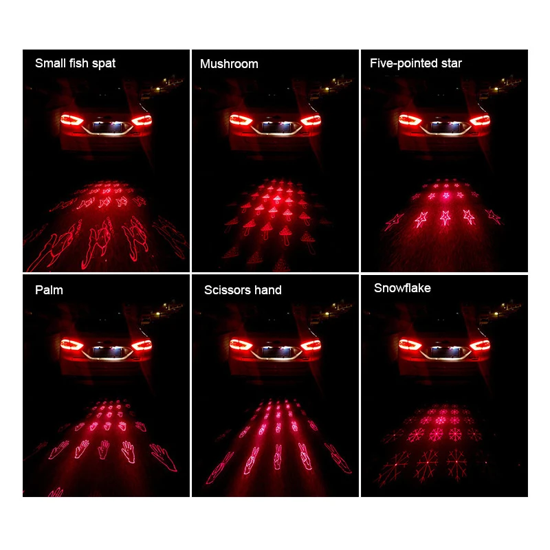 Бегемот проецируемый лазерный задний светильник Анти-туман Анти-столкновения заднего конца автомобиля светодиодный водонепроницаемый противотуманный фонарь Предупреждение 12 В