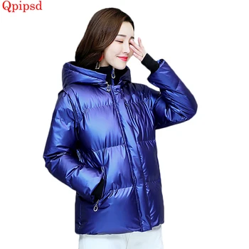 

Ladies Thicken Glossy Coats 2020 Fashion Short Down Parkas Womens Winter Down Jacket Coat Female Hooded Warm Cotton-padded Coats