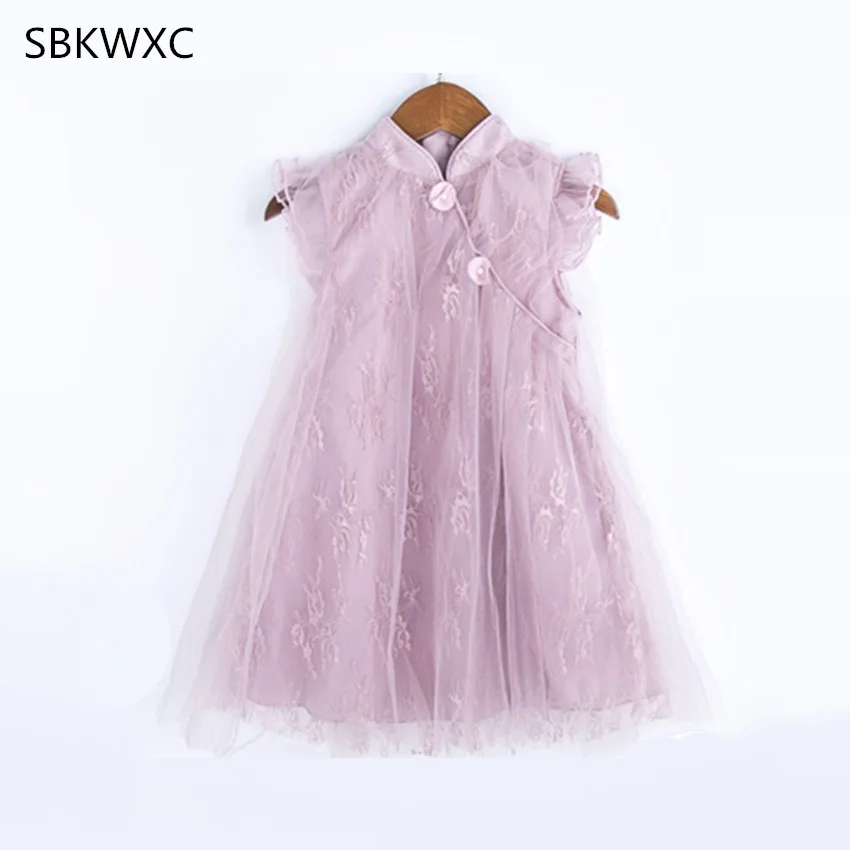 

Girls Dress 2018 Chinese Style Cute Princess Dress Sleeveless Pearls Design for Girls Clothes Party Dress 4-9Y Clothes 2 color