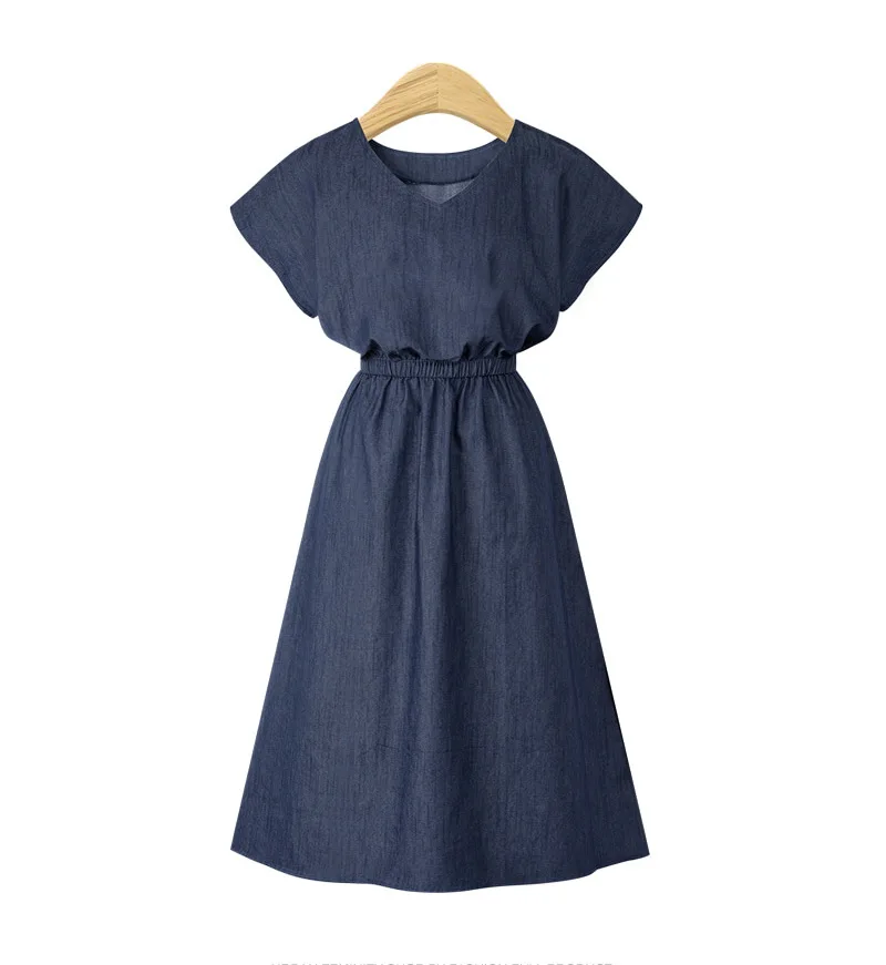 

Summer 2019 European and American New Pure Colour Received Round-necked Dresses Casual Party Work Daily dress up