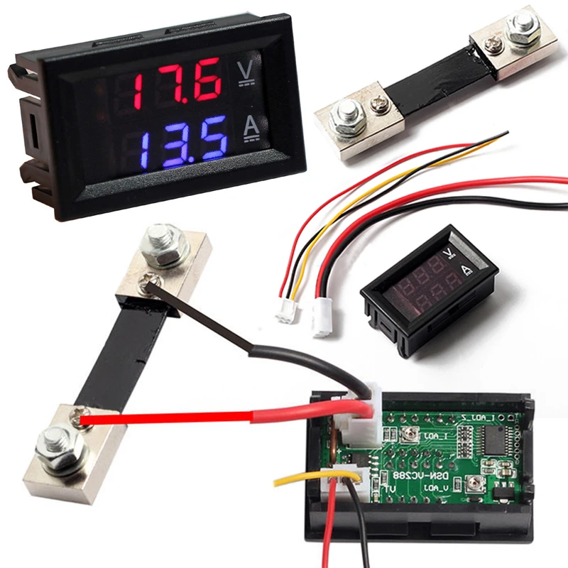 Details about / DC100V 100A Digital Voltmeter Ammeter Amp Volt Meter Blue Red LED Current Shunt