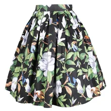 Весенне-летняя женская Юбка-миди с принтом в виде пиона и синей птицы, с высокой талией, в винтажном ретро стиле, Saia Femininas Cintura Alta, 2 цвета