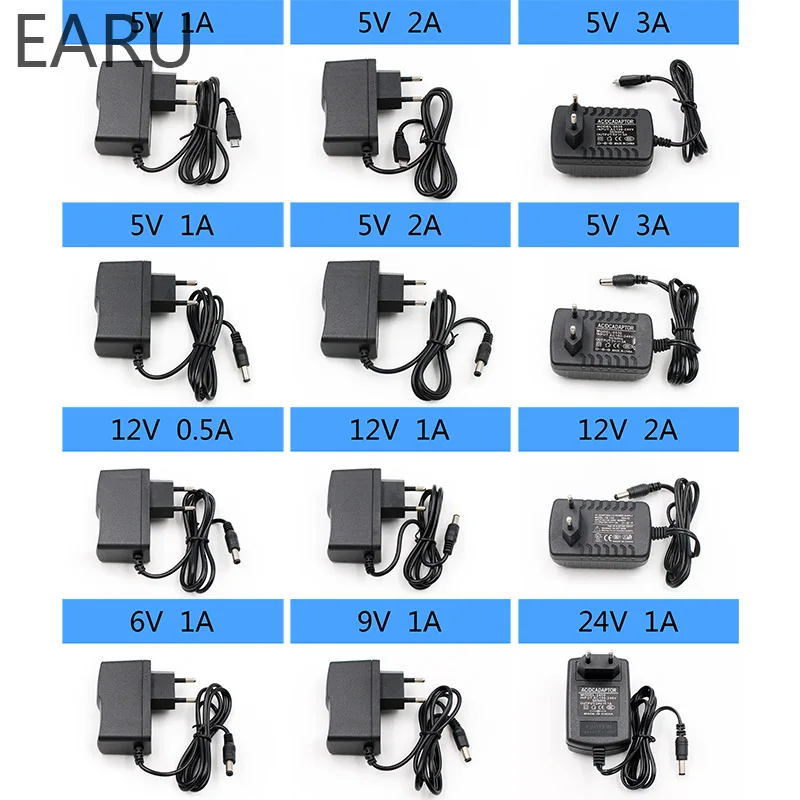 1 шт. 100-240 В переменного тока в постоянный источник питания зарядное устройство адаптер 5 в 6 в 9 в 12 В 24 В 0.5A 1A 2A 3A ЕС Штекер 5,5 мм x 2,1 мм светодиодный USB светильник