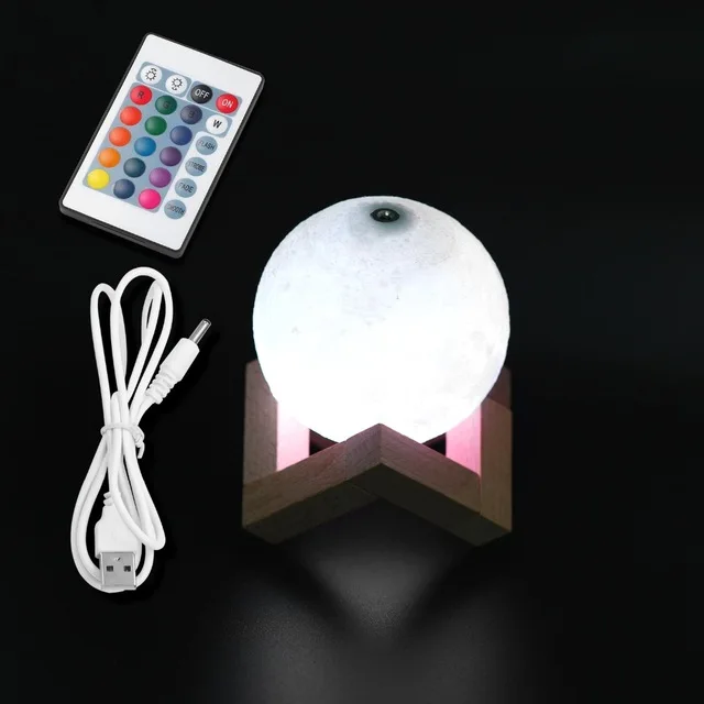 Best Rechargeable 3D Print Moon Lamp 2 or 16 Color Change Touch Switch Bedroom Bookcase Night Light Home Decor Creative Gift