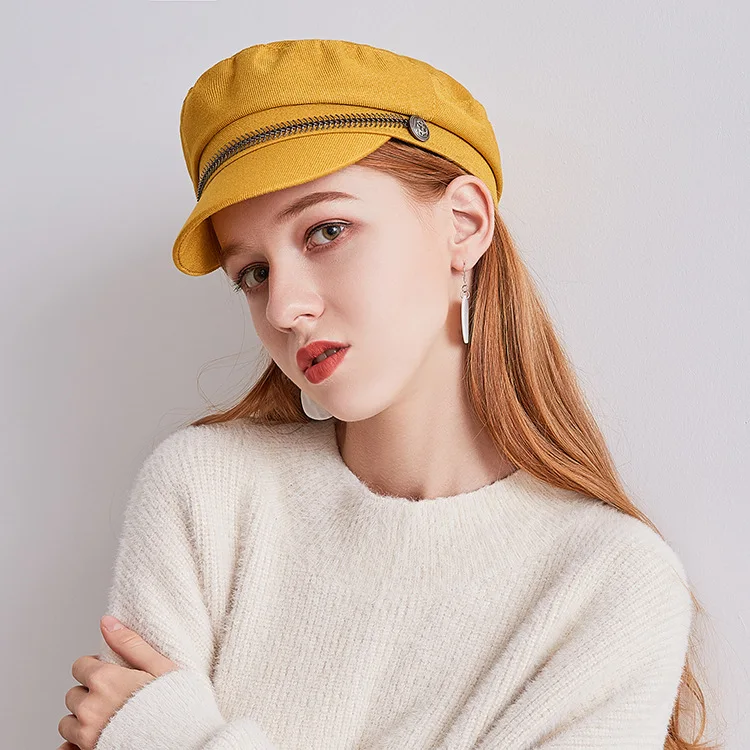 New Korean Version Of Corduroy Cap Female Autumn And Winter Fish Bone Chain Hats Tide Retro Casual Wild Solid Color Cap HC30 (2)