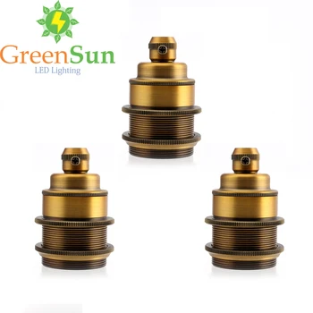 

GreenSun 3Pcs Antique Brass E27 E26 Light Bulb Holder Lamp Base Retro Vintage Antique Copper Socket Fitting Cord Grip