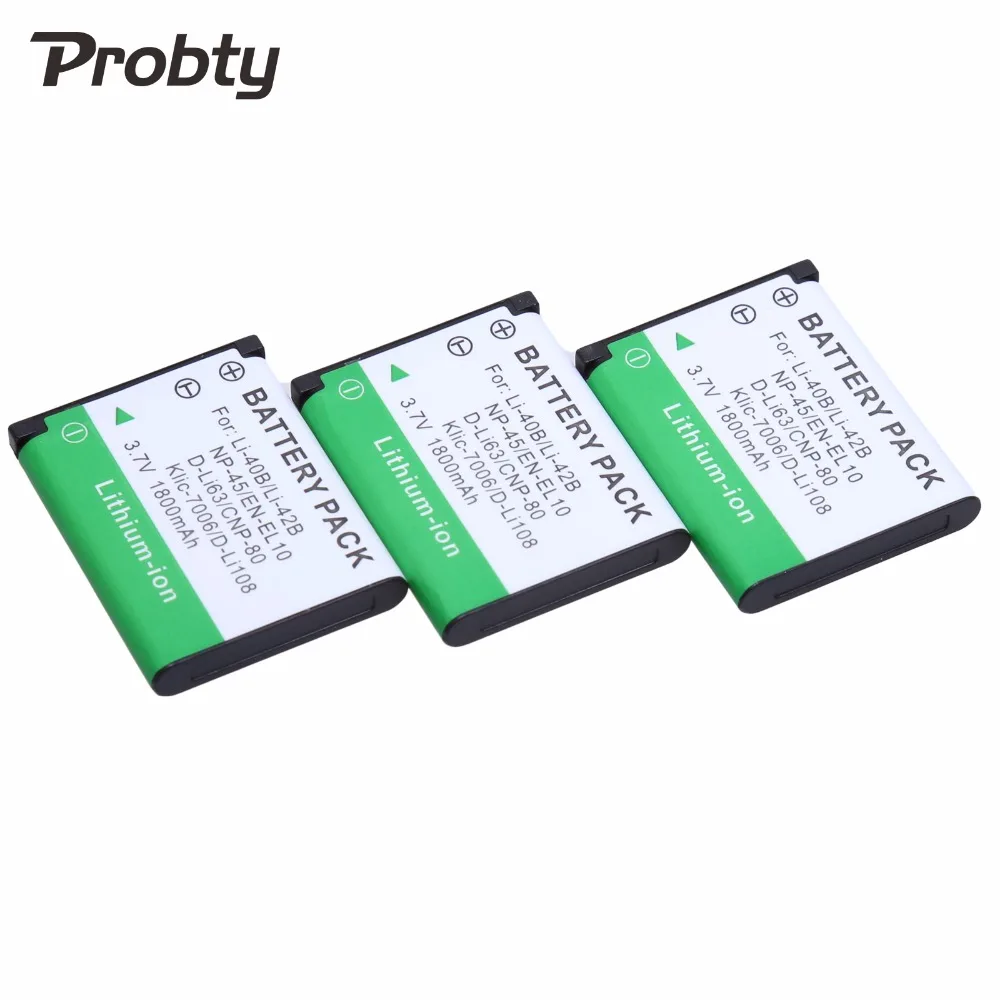 Probty 3Pcs Li-40B Li-42B Li40B Batterie Per Foto/Videocamera Per Olympus Pen Tassa D-Li63 Fuji Np-45 Cnp-80 Klic-7006 U1040 X915 Vr330 Fe5000