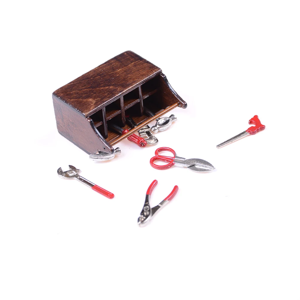 Wooden Toolbox with Metal Tools Set 1/12 Dollhouse Miniature Repair Kits Decoration for Doll House Accessories Furniture Toys Wooden Toolbox with Metal Tools Set 1/12 Dollhouse Miniature Repair Kits Decoration for Doll House Accessories Furniture Toys