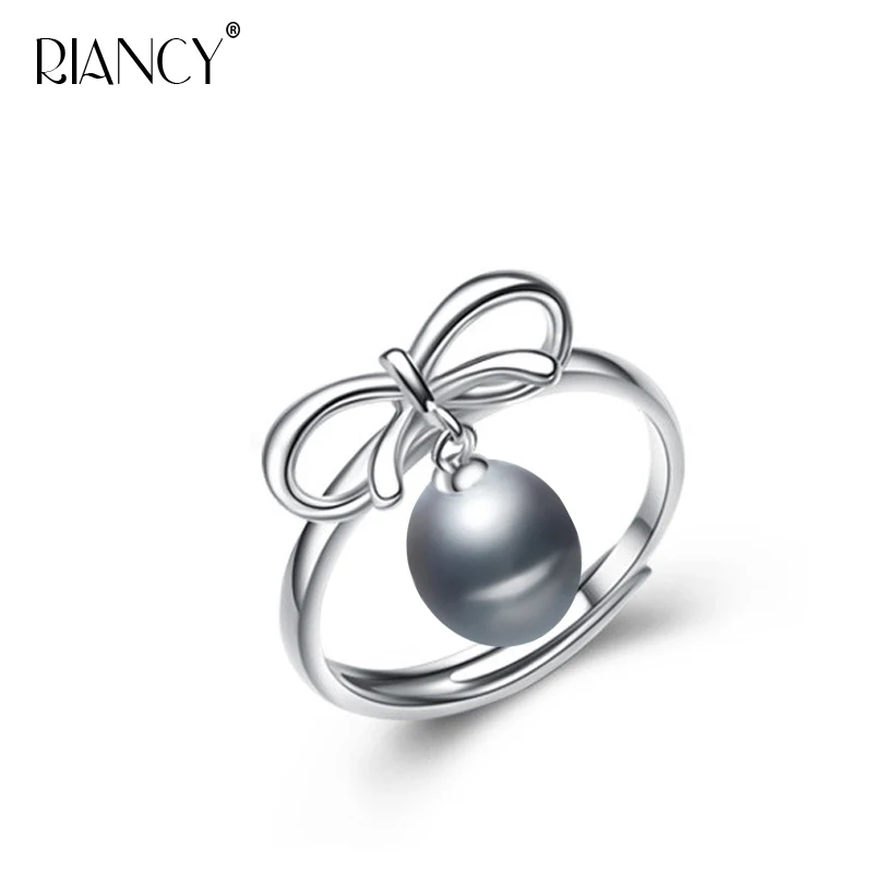 Trendy Freshwater black pearl ring for women natural pearl with 925 sterling silver engagement ring jewelry best wedding gift