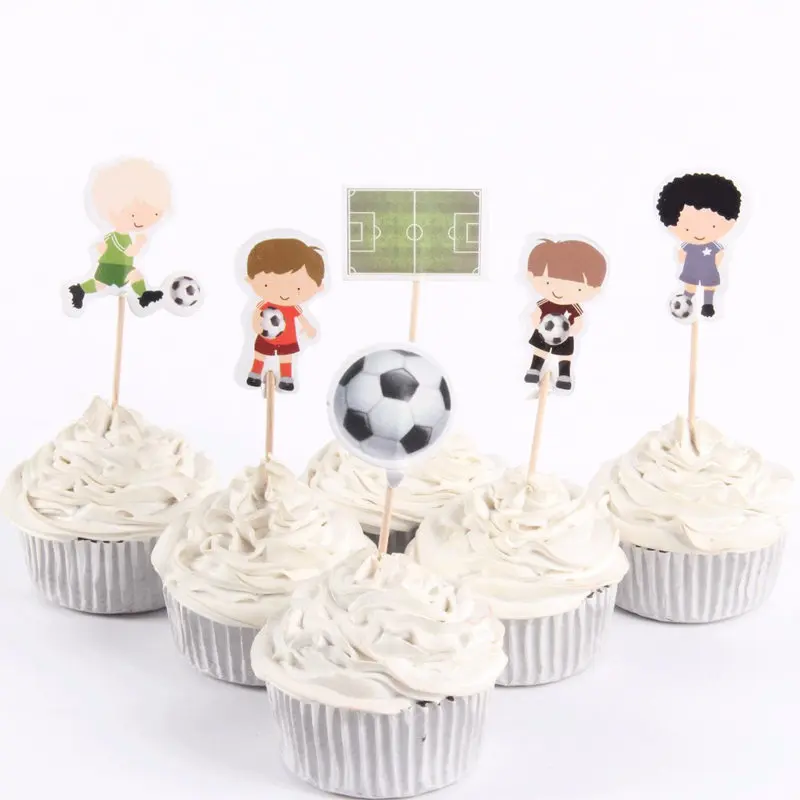 1 шт., футбольный тематический стол, для мальчиков, сувениры, детский душ, вечерние, футбольные темы, скатерть для дня рождения, пластиковые украшения для детей - Цвет: Cake Topper 24pcs