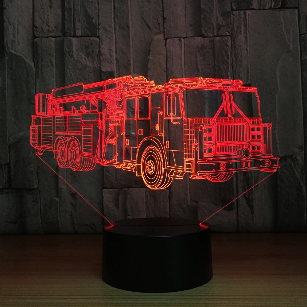 3D пожарная машина, моделирующая настольная лампа, 7 цветов, меняющая пожарная машина, ночник, светильник USB, светильник для сна, декор для спальни, детский подарок