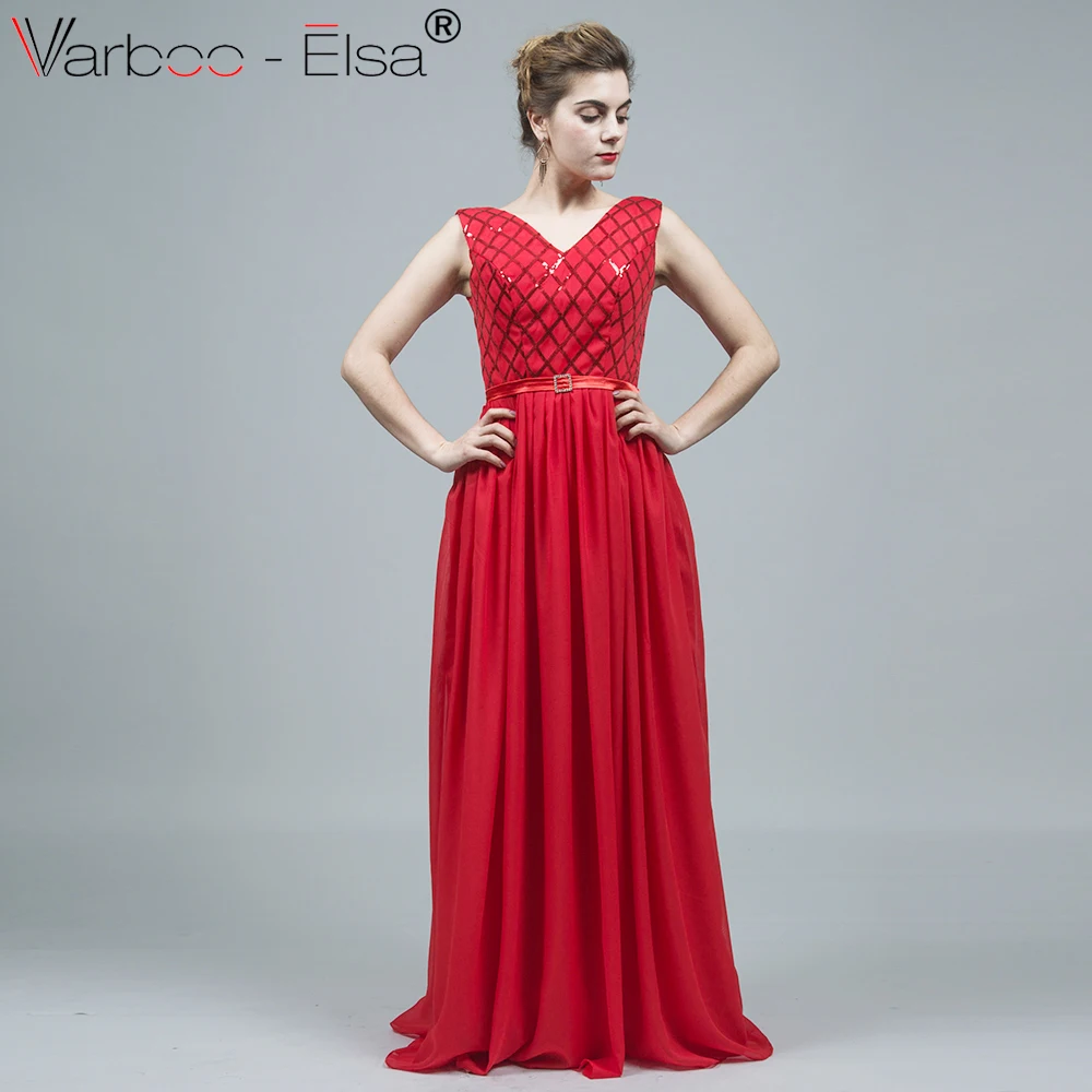 VARBOO_ELSA Red Glitter Sequine Chiffon Formal Gown 2018 Hot Sale Cheap Long Prom Dress In Stock Evening vestidos de festa | Свадьбы и