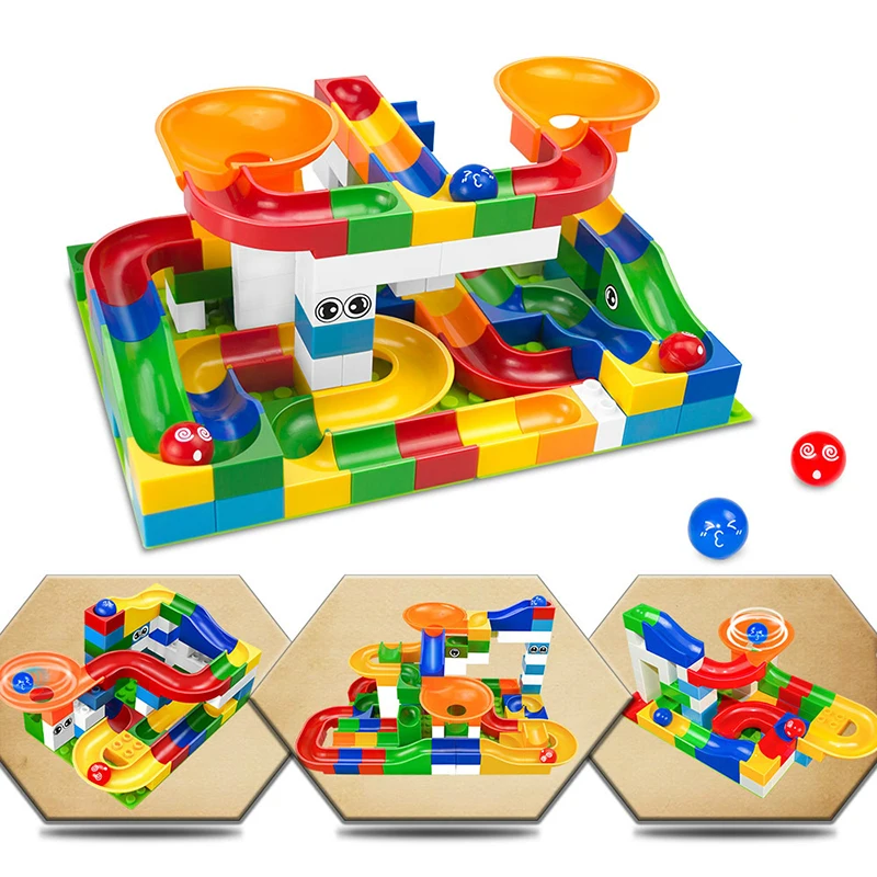 

52pcs Marble Race Run Building Blocks Big Size Educational Bricks Maze Balls Track Compatible with LegoINGlys Duplo Blocks Gift
