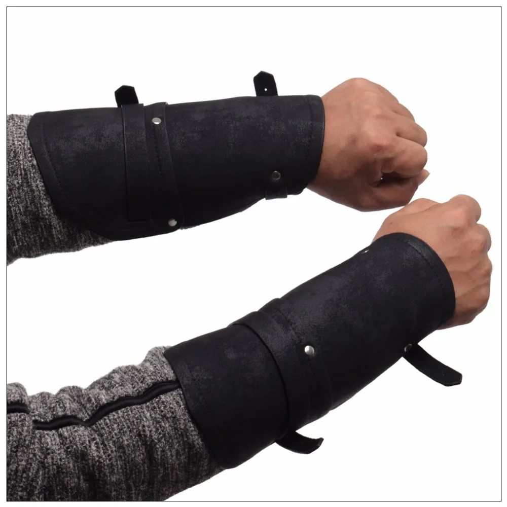 Medieval Bucket Arm Bracers Viking Cosplay Armor Viking Gauntlet Wristband Bracelet Wrist Sleeve Black/Brown 1 Pair