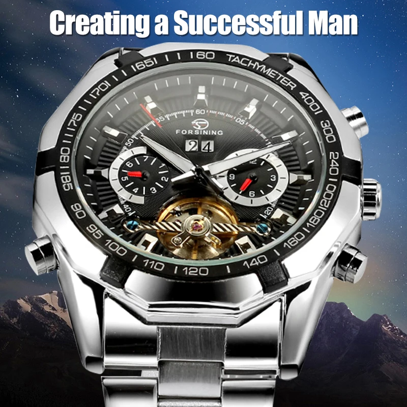 

Forsining Men's Watch Luxury Automatic Stainless Steel Bracelet Mechanical Wristwatch Color Black