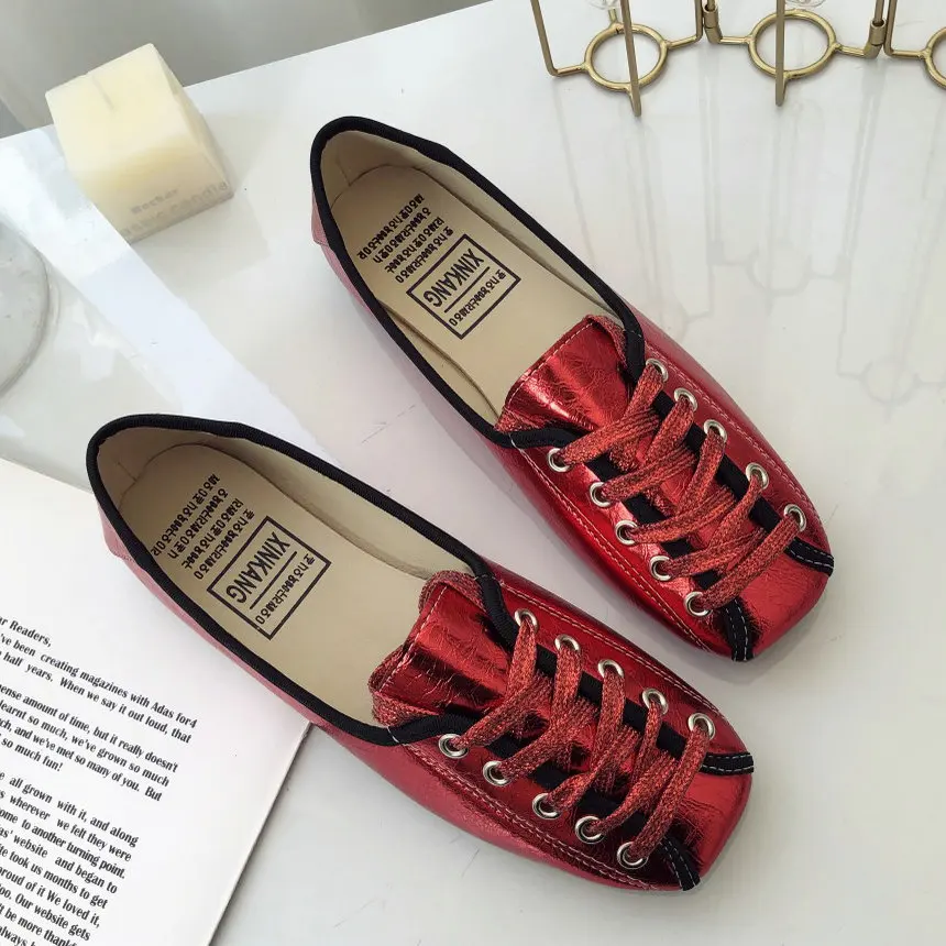 

2019 New Fashion Women Reflective Flats Spring Front Lace Up Rain Shoes for Woman Flat Heels Sexy Ladies Wild Jeans Footwear