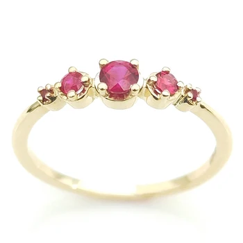 

HELON Solid 14K (AU585) Yellow Gold Certified Round Flawless 0.23ct Natural Red Ruby Engagement Ring Women Trendy Fine Jewelry