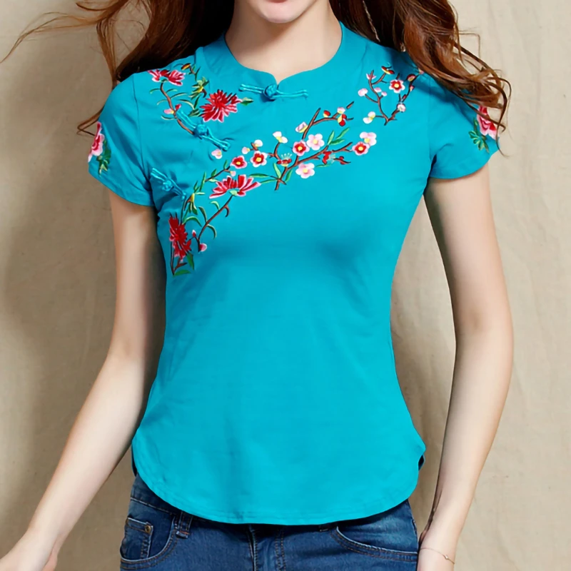 Camiseta de grande para mujer, básica 100 de algodón, Tops bordados de alta calidad para mujer, Blusa de corta 4XL 5XL|Camisetas| - AliExpress