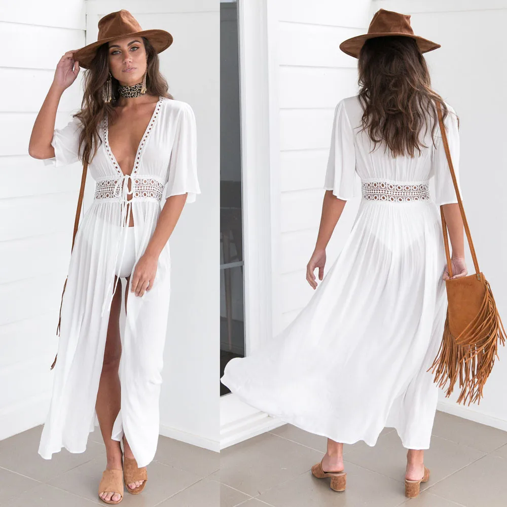 

Sexy Ladies Women Solid White Cover up Beach Dress Swimwear Chiffon Beachwear Bathing Suit Summer Holiday Kimono Cardigan#50