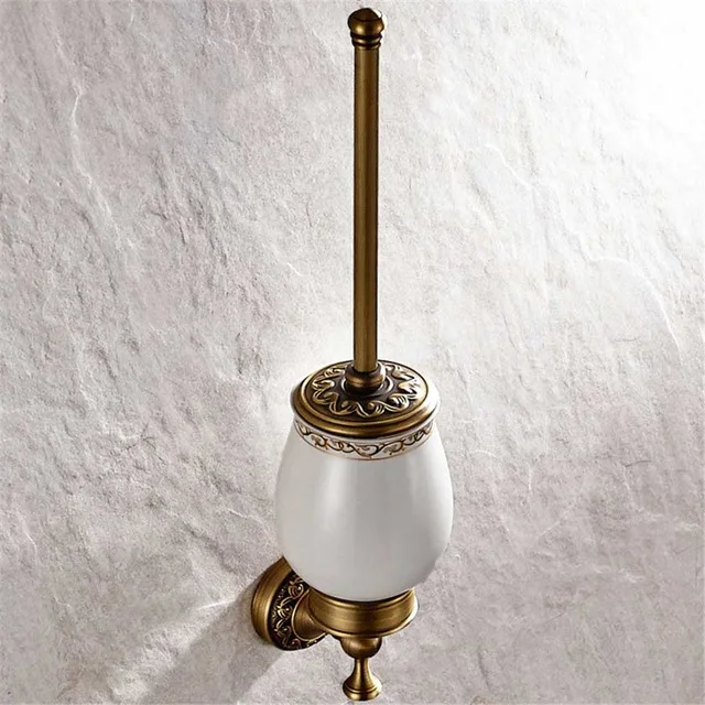 Antique Bathroom Hardware Set Toilet Paper Holder Towel Bar Toothbrush Holder Soap Dish Clothes Hook Copper Bathroom Accessories - Цвет: Toilet brush holder