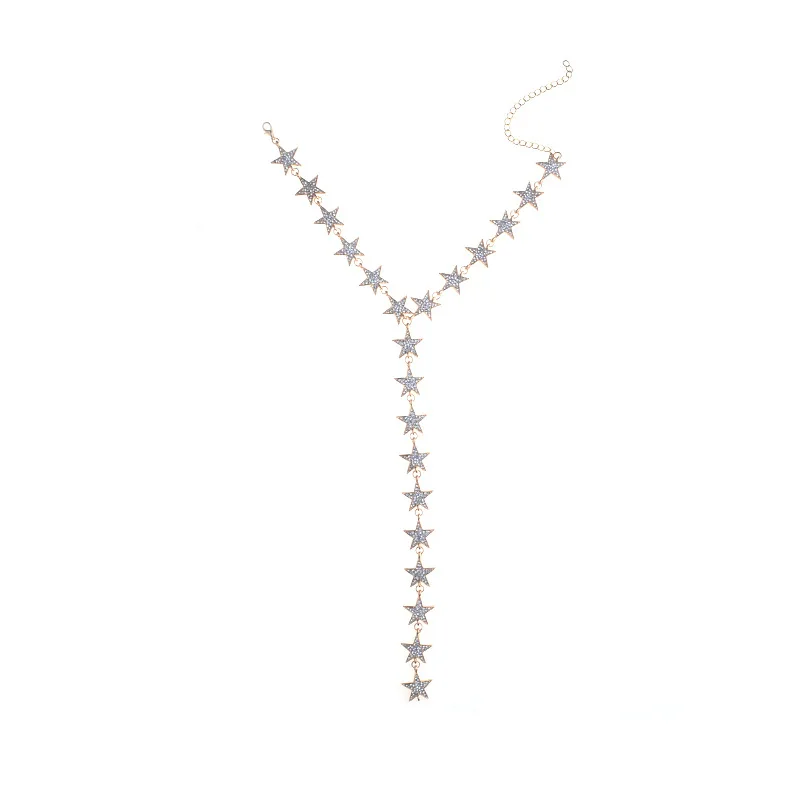 KMVEXO роскошное Золотое длинное ожерелье-чокер с пятиконечными звездами, новинка, Кристальные стразы, ожерелье для женщин, модное ювелирное изделие для тела