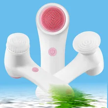Очищающая щетка для лица Водонепроницаемая перезаряжаемая щетка для лица с 3 головками аксессуары для ухода за лицом- MS