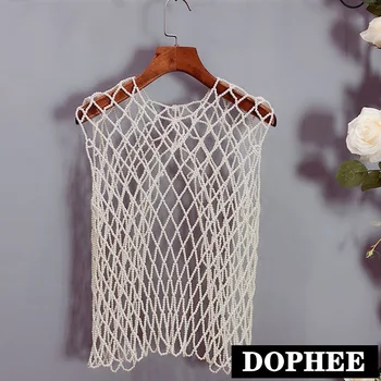 

2019 Spring Summer New Diamond Back Opening Heavy Pearl Vest Women's Beading Tank Top Clothes Accessories