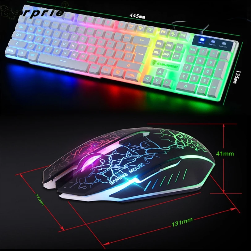 CARPRIE T6 Радужная тыловая Подсветка USB игровая клавиатура + 2400 точек/дюйм 6 кнопок