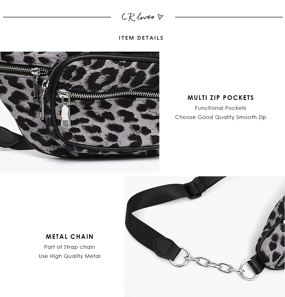 CEZIRA Модные женские поясные сумки на плечо повседневные из микрофибры цепи мульти молния нагрудная сумка Функциональная сумка леопардовая поясная сумка