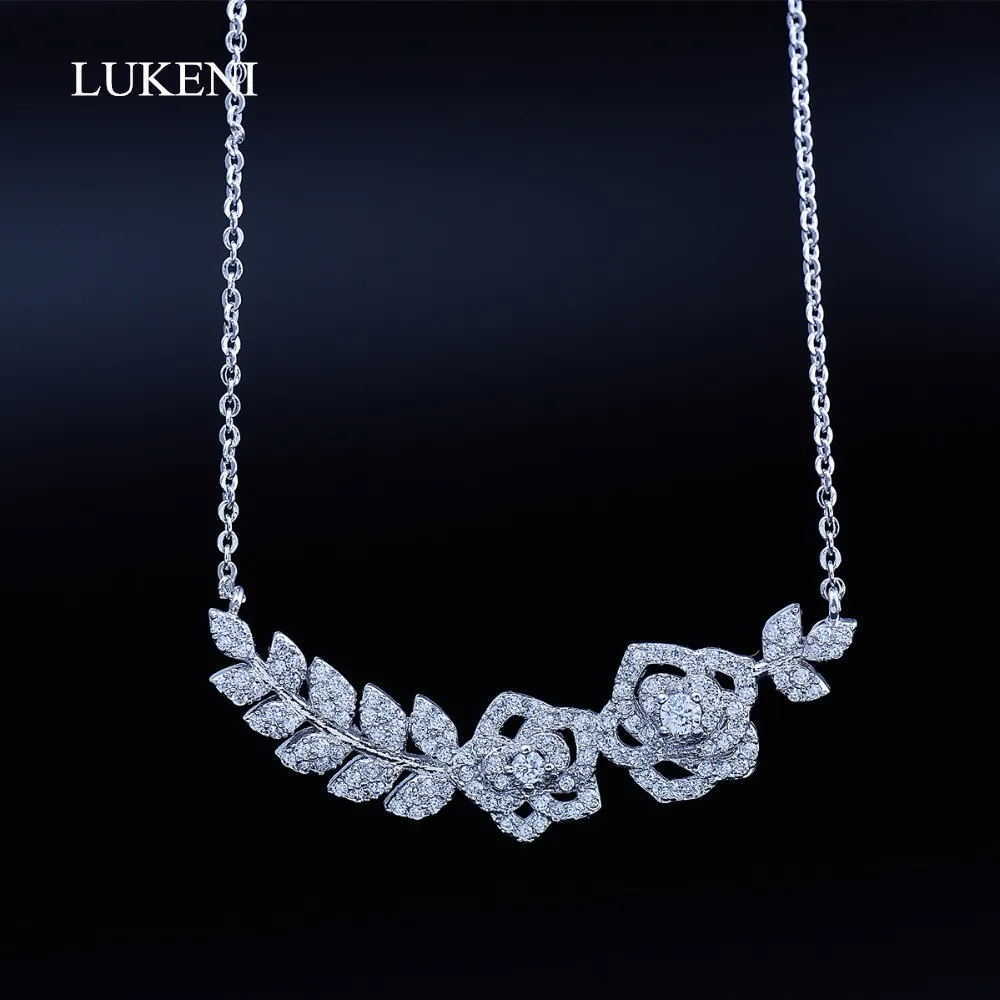 

New Design South Korea White Gold Plated Inlay AAA Zircon,The Rose Flowers Necklaces For Gril To Gift Fashion JEWELRY