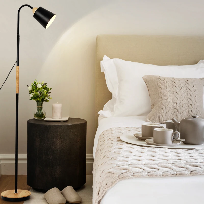 Modern iron painted wood American Style Floor Lamps Adjustable Hotel light E27 LED AC 110V 220V for study living room bed room