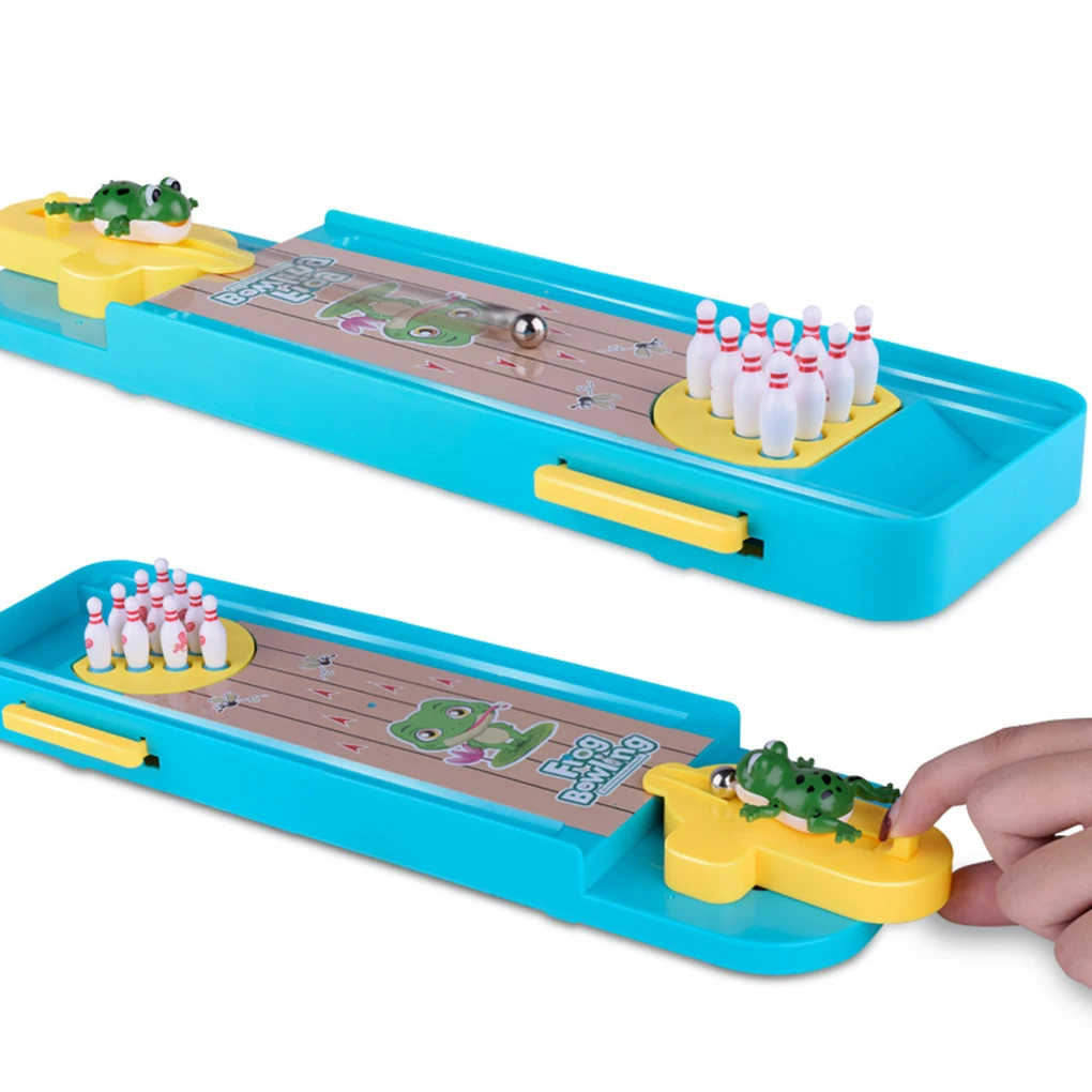  Indoor Mini Desktop Bowling Game Mini Finger Catapult Frog Bowling Table Launch Pad Game Launcher T