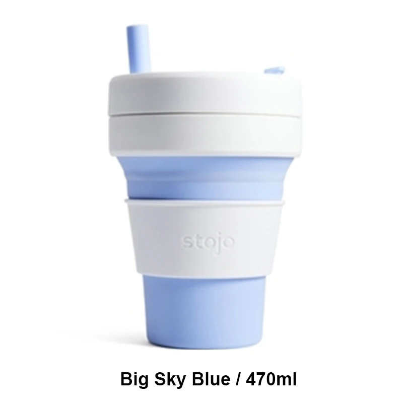 STOJO CUP Складная Силиконовая портативная силиконовая кофейная чашка многофункциональная Складная силиконовая чашка для офиса и путешествий - Цвет: big sky blue 470ml