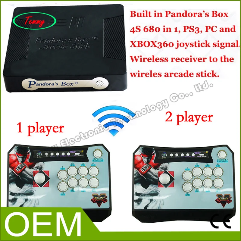 

Wireless Arcade Fighting Stick Built-in Pandora Box 4S 680 in 1 jamma board PS3 XBOX360 PC 2 Players Wireless Arcade controller